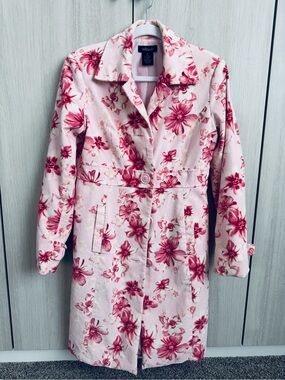 Will Smith Pink Floral button down Notch Collar Pea Coat Sz 2 Vintage
